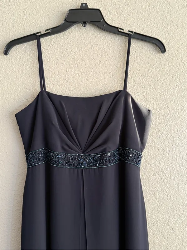 Michaelangelo Navy Beaded Empire Waist Formal Maxi Gown Size 14 - Image 3