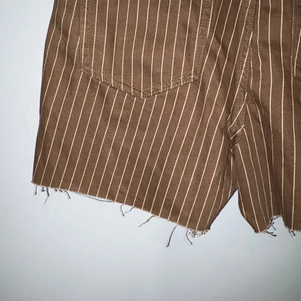 WEWOREWHAT‎ Slit Overall Shorts Romper Pinstripe Brown raw hem Size S - Image 5