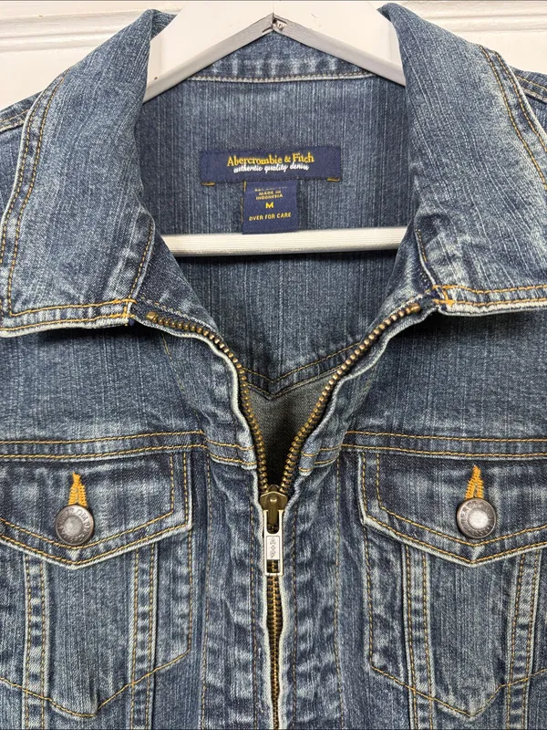 Abercrombie & Fitch Crop Zip-front Denim Jean Jacket W2418 Sz M - Image 4