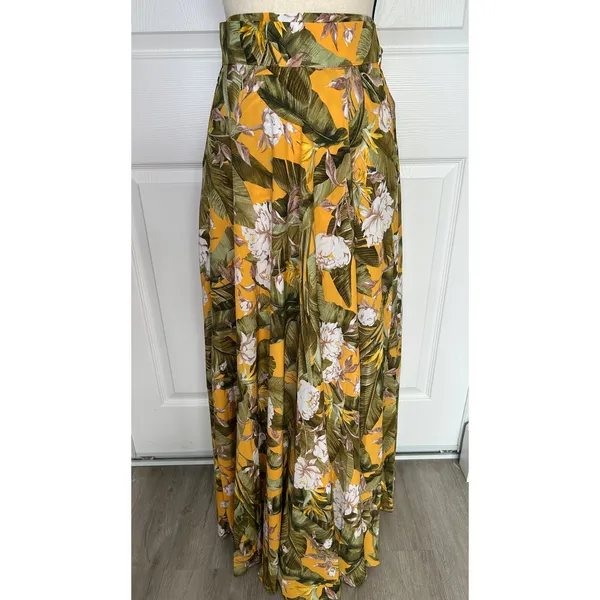 Lulus Away to the Islands Small NWT Marigold Tropical Print‎ Wrap Maxi Skirt - Image 2