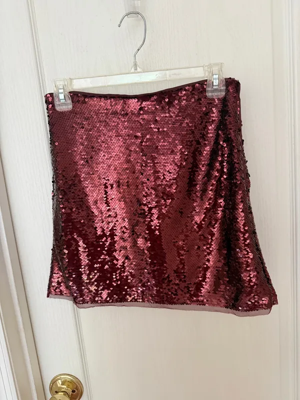 Vtg New H&M Burgundy Sequined Skirt, Sz 2 (EUR 34) - Image 2
