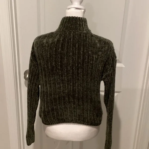 Pink Rose Dark Forest Green Chunky Knit Cowl Neck Knit Sweater - Small - Image 2