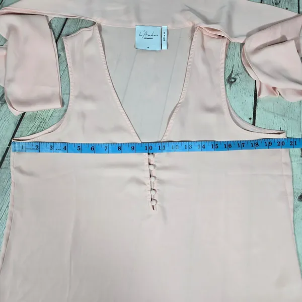 L'Academie Los Angeles Pink Sleeveless Tie Neck Blouse Top Medium M Button Front - Image 7