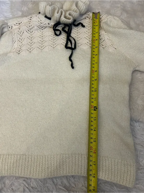 ZARA Ivory Lace Knit Sweater Ruffle Collar Bow Coquette Preppy Academia Small - Image 7