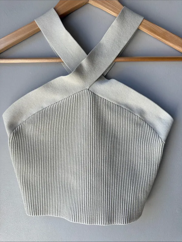 Aritzia Babaton Sculpt Knit Criss Cross Cropped Tank Cement Blue Gray - Image 2