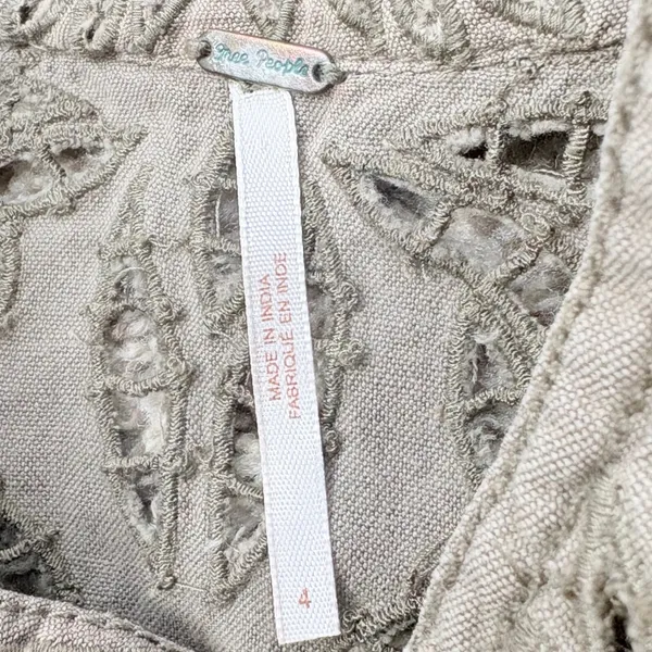 Free People Moto Jacket Women 4 Brown Olive Eyelet Embroidered Linen Cotton - Image 9