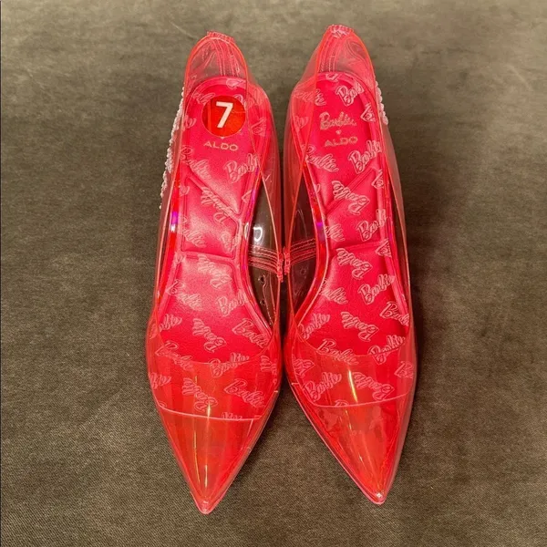 Barbie x ALDO Barbiestessy Collection Pink Translucent Pointed Toe Pumps 7 NEW - Image 9