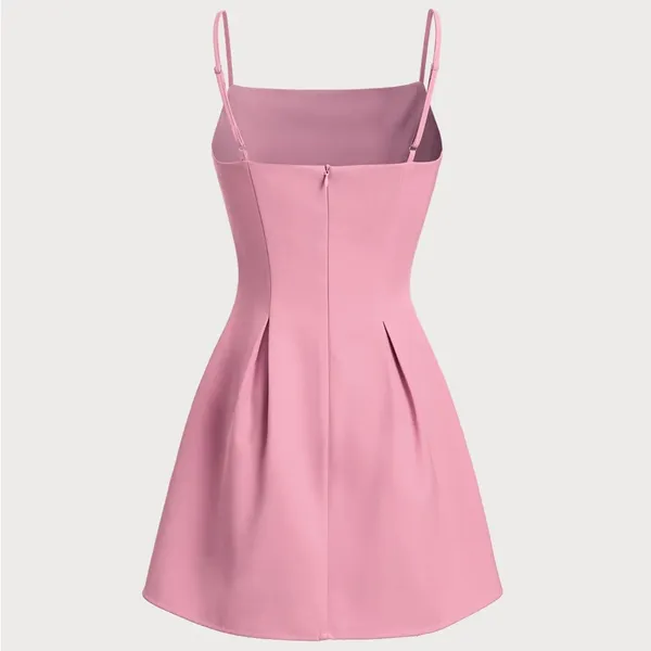 Rihoas Pink Square Neck Slip Pleated Mini Dress - Image 6