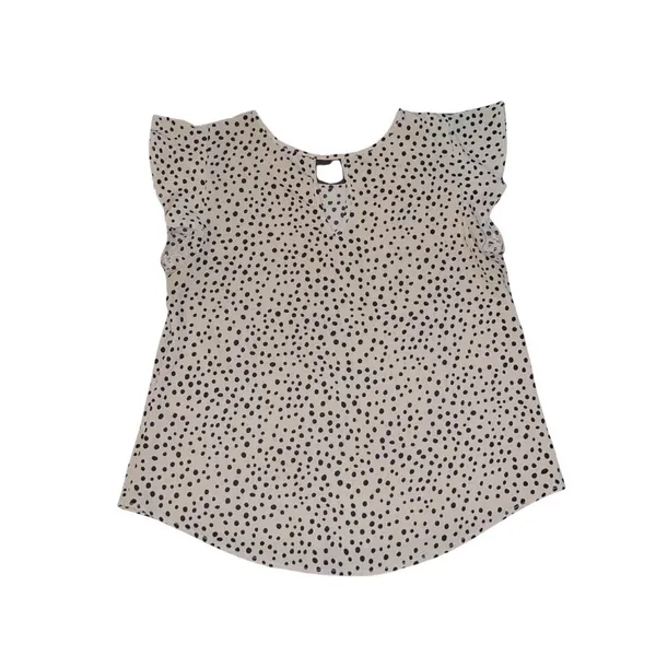 Papermoon Tan and Black Polka Dot Blouse Size Large Flutter Sleeves Chic Office - Image 3