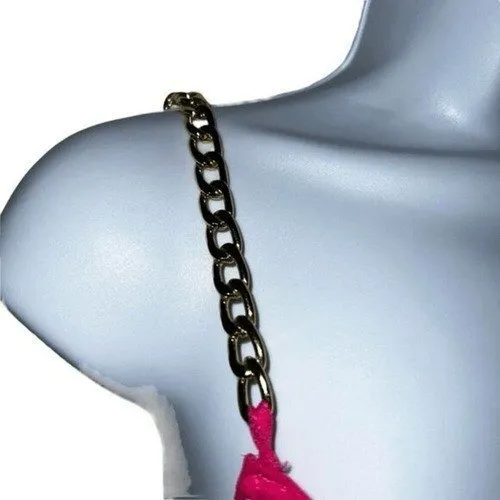 PRETTYLITTLETHING Hot Pink Ruched Bodycon‎ Mini Dress Gold Chain Straps NWT 6 - Image 3