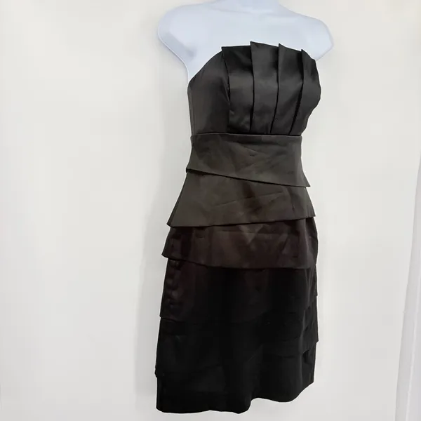 White House Black Market Strapless Satin Dress Sz 0 Y2K HOCO Tiered Cocktail - Image 4