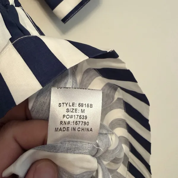 Pinch Striped Blue White Button Front Romper Shorts 3/4 Sleeve Collared Medium‎ Size undefined - Image 7