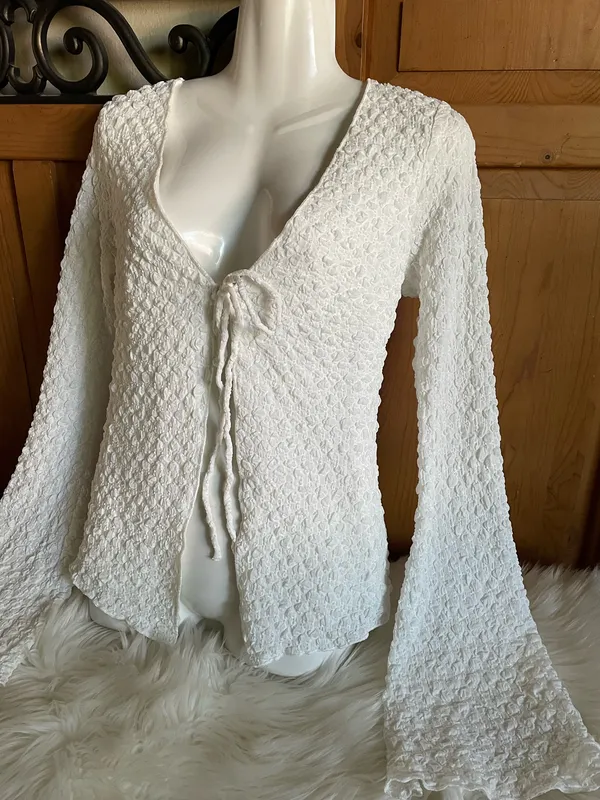 Princess Polly Swain knit open tie White Textured Tie Front Long Sleeve Knit Top - Image 2