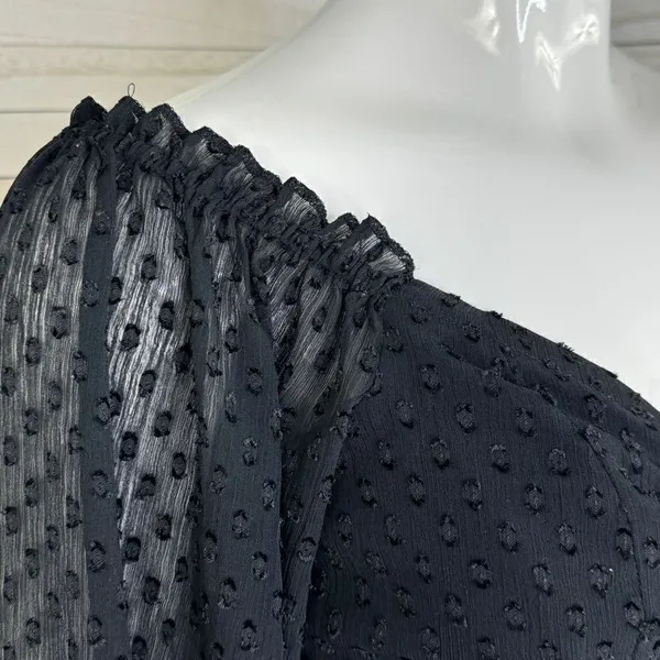 Aeropostale Clip Dot Lace Up Off The‎ Shoulder Crop Top Black Medium Sheer Indie - Image 8