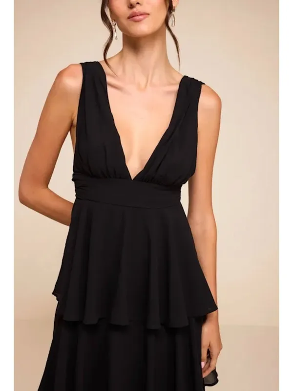 NWT Lulus Amazing Evening Black Tiered Maxi Dress - Size: Medium - Image 9