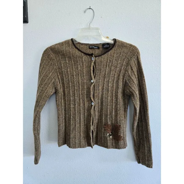 Vintage Crossing Pointe 100% Wool Brown Sweater Button up Winter Sweater - Image 5