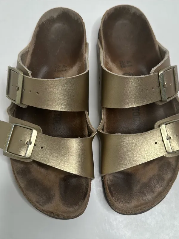 Birkenstock Unisex Arizona BS Birko-Flor Gold Two Strap Sandals Size 41 - Image 2