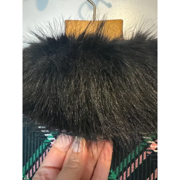 Maeve Anthropologie Plaid Faux Fur Collar Cropped‎ Jacket Green L NWT - Image 6