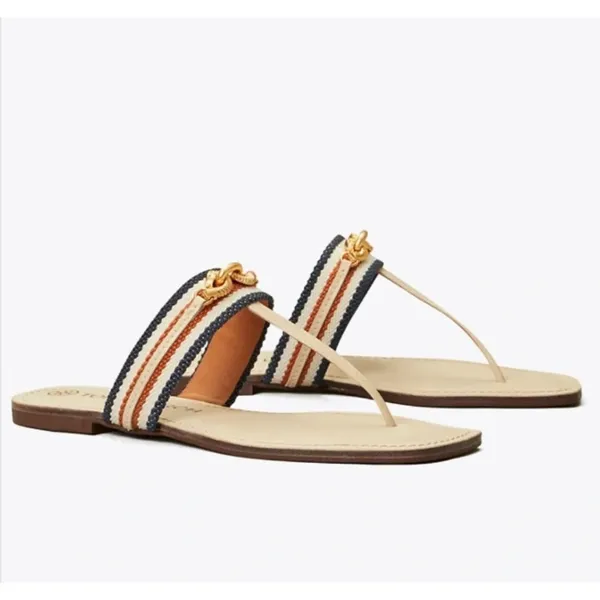 Tory Burch Jessa Cream Thong Nautical Preppy Sandal Size 7.5 - Image 6
