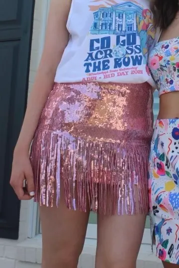 Nasty Gal Pink Sequin Fringe Mini Skirt - Image 2