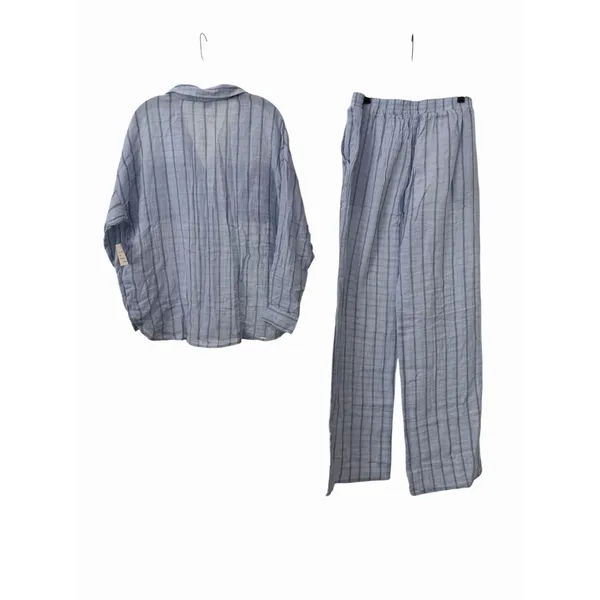 Passport Pajama Set 100% Cotton Gauze Womens Large Blue Long Sleeve Pants #O3-3 - Image 5