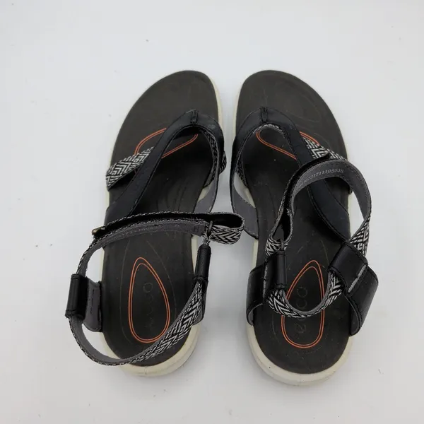 ECCO Cruise Sport Sandals Womens Black Leather Strappy Geometric‎ Print 37 6-6.5 - Image 6