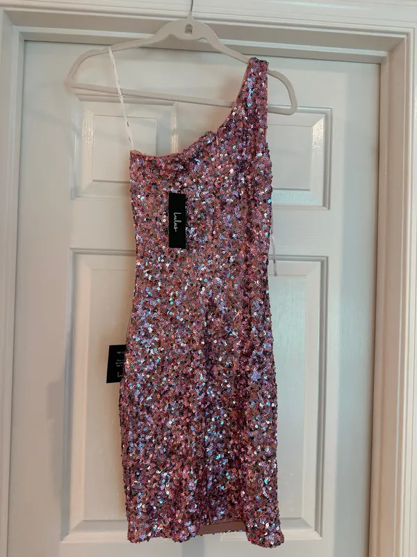 Lulus Sequin Bodycon Dress Mini Pink - Image 4