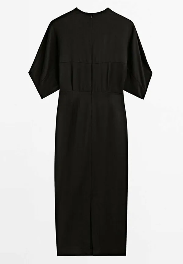 Massimo Dutti Black Midi Dress with Gold Neck Detail Size M - Image 4