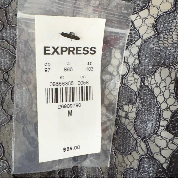 Express Women’s Black Medium‎ Whimsygoth Dark Romance Lace Puff Sleeve Top - Image 8