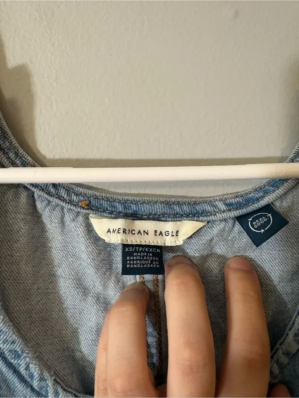 American Eagle Light Blue Overall Denim Pinafore Dress - Image 3