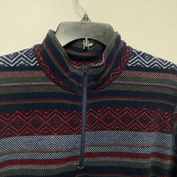 Eddie Bauer Pullover 3/4 Zip Woman 2XL Navy Blue Geo Print Stripe Sweater Fleece - Image 2