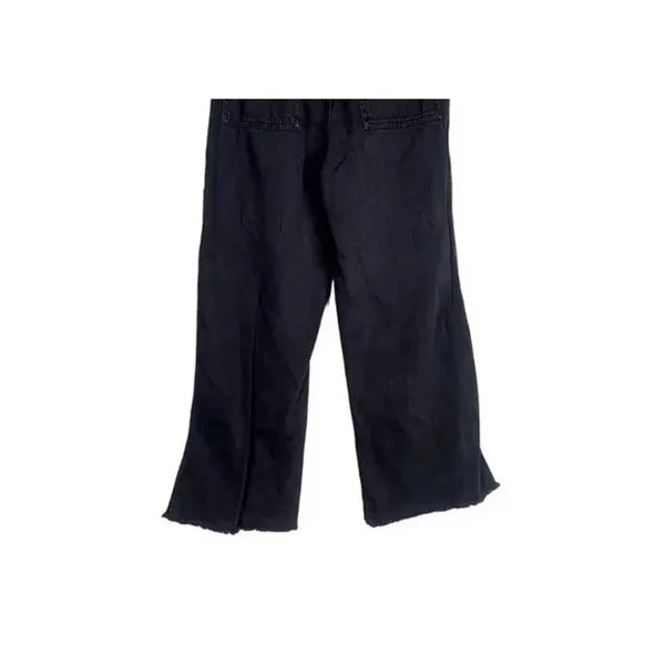Zara Relaxed Fit Utility Style Wide Leg High Rise Raw Hem Jeans Pockets M Black - Image 9