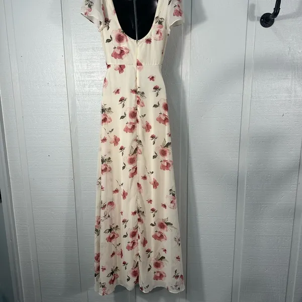 Lulus Cream Floral Flutter Sleeve Maxi Dress Size XS EUC - Image 8
