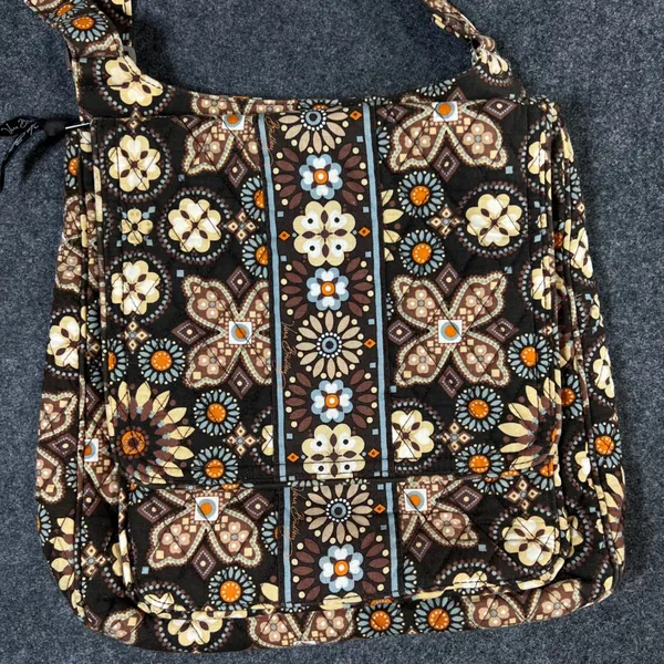 Vera Bradley Crossbody Bag Mocha Rouge Quilted Floral Brown Orange Blue Purse - Image 2