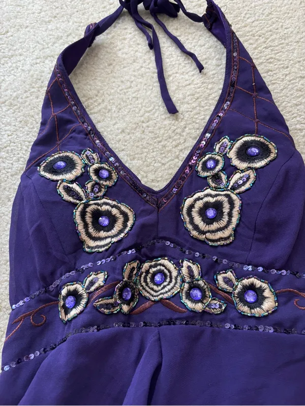 Marineblu Deep Purple Beaded Halter Tank - Image 2