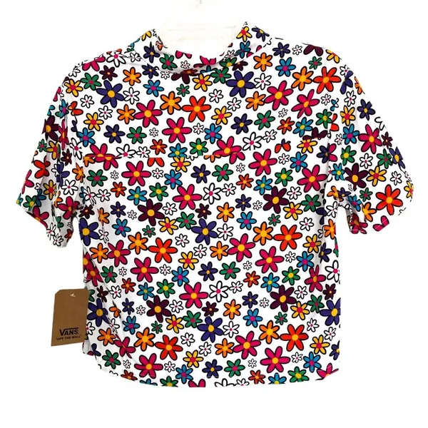 Vans Daisy Stacked Colorful Retro Short Sleeve Button-Up Shirt Size S - Image 2