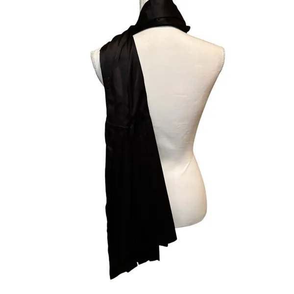 Liz Claiborne Black Satin Pleated Hem Scarf Wrap Shawl NWT Long Elegant Handmade - Image 3