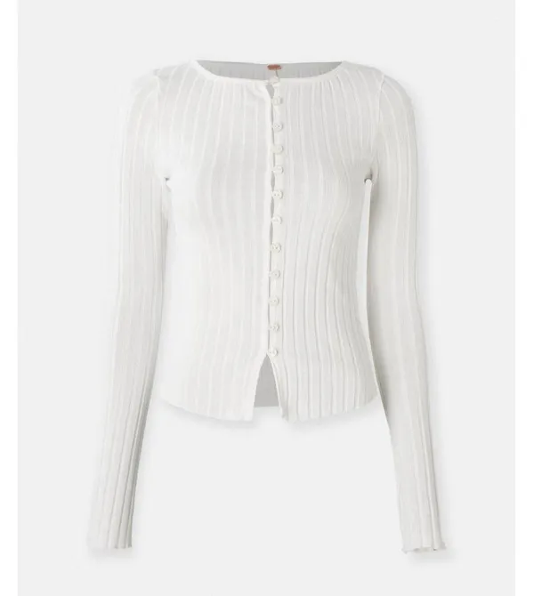 Free People Tilly Long Sleeve Cardi Blouse Top Knit Ribbed Button Down Size XS - Image 4