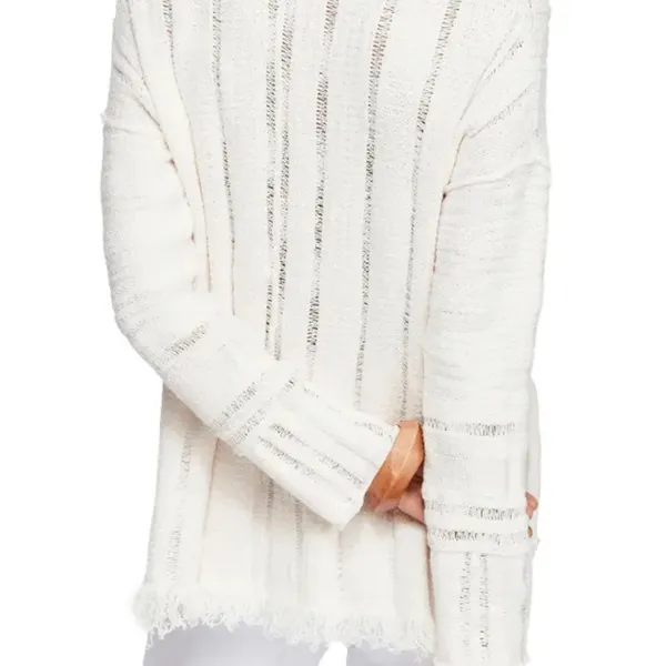 Free People Ocean Drive Ivory Distressed Pullover Sweater S - Image 11