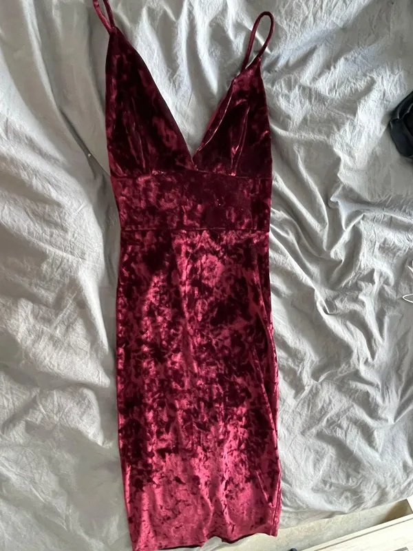 Velvet Midi Dress Red Size XS - Image 6