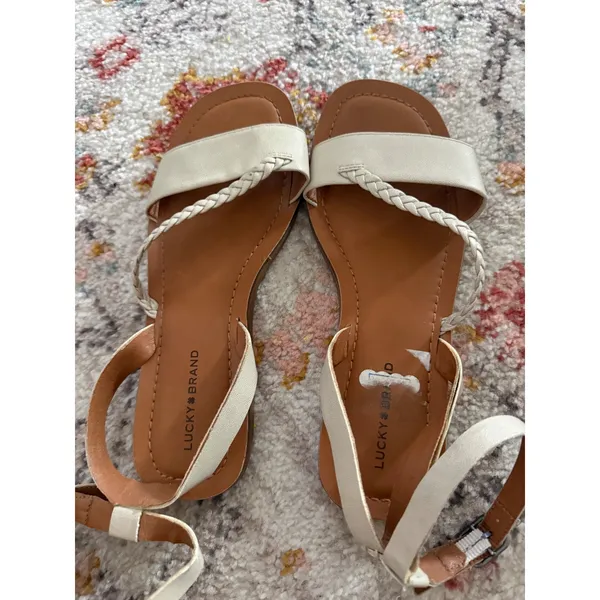 Lucky Brand Womens Cream‎ Braided Strappy Ankle Buckle Flat Sandals Size 8.5 M - Image 4