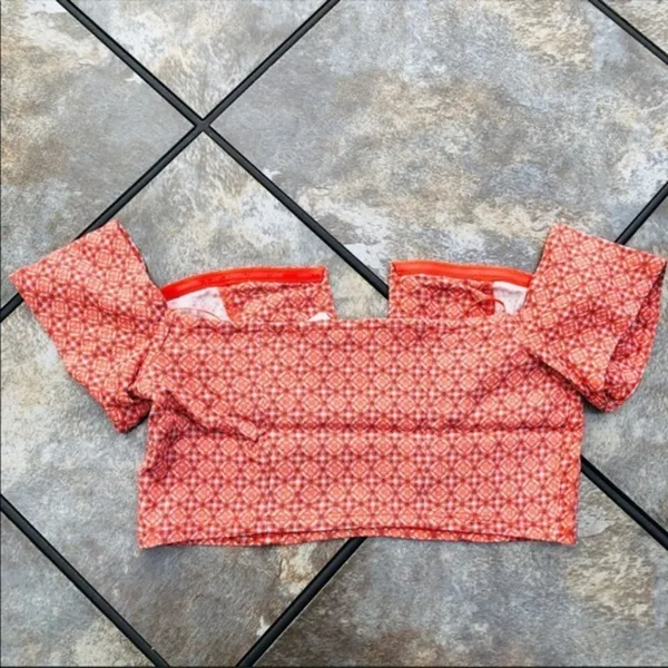 Free People Coral Pink Off The Shoulder Notch V-Neck Crop Top Geometric Boho SM - Image 9
