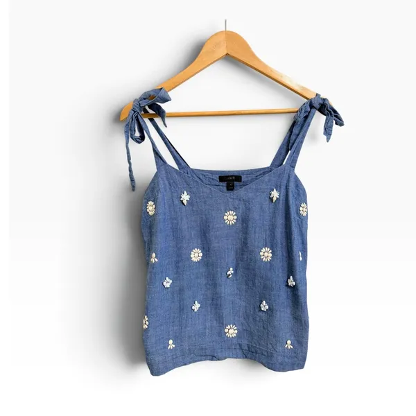 J.Crew Women's Chambray Embellished Shoulder Tie Top size 6 #G7638 - Image 2