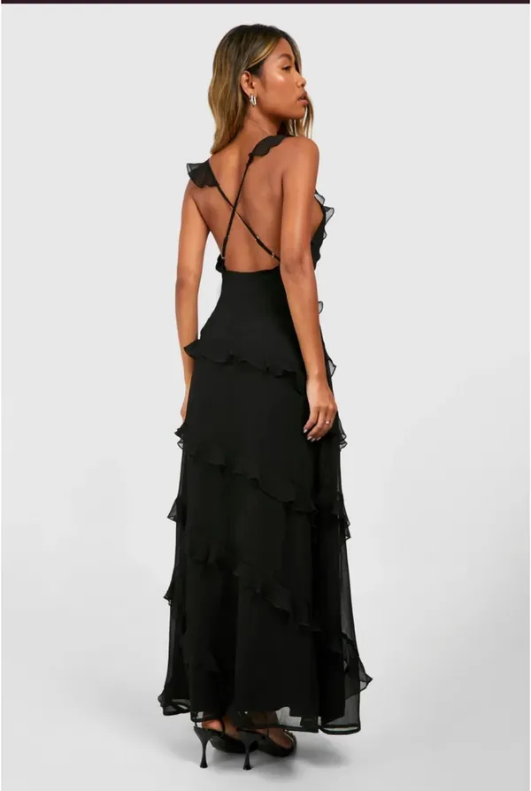 Boohoo Chiffon Ruffle Strappy Maxi Dress - Image 2