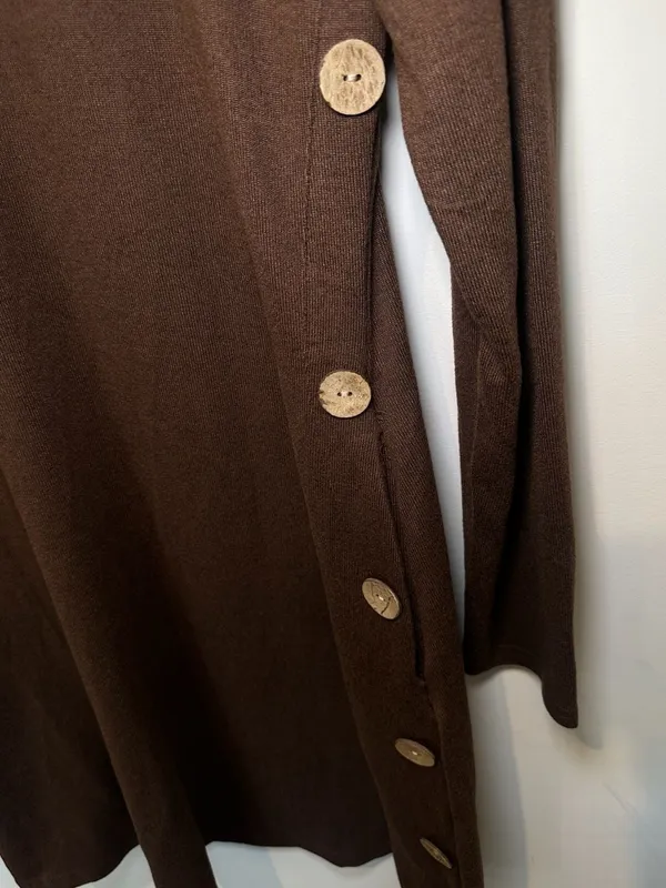 Women's Brown Long Sleeve Scoop Neck Button Side Tunic Dress Size M - Image 4
