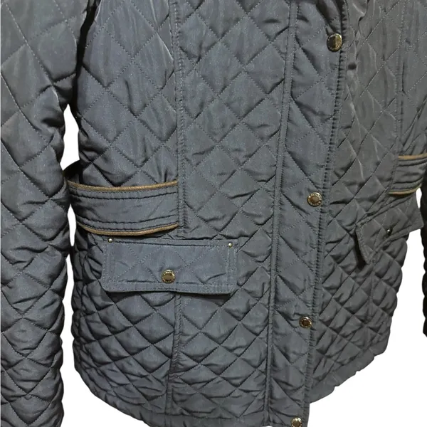 Laundry by‎ Shelli Segal Fleece-Lined Hooded Coat Navy Blue Quilted Sz L - Image 9