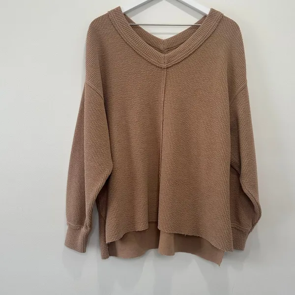 Aerie Wonder Texture Oversized V-Neck Knit Pullover Sweater Size Medium - Image 3