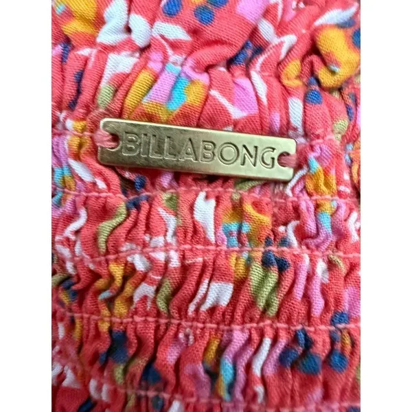 Billabong Boho floral Puff Sleeve Smocked Peplum Top Coral Pink Cottagecore L - Image 7