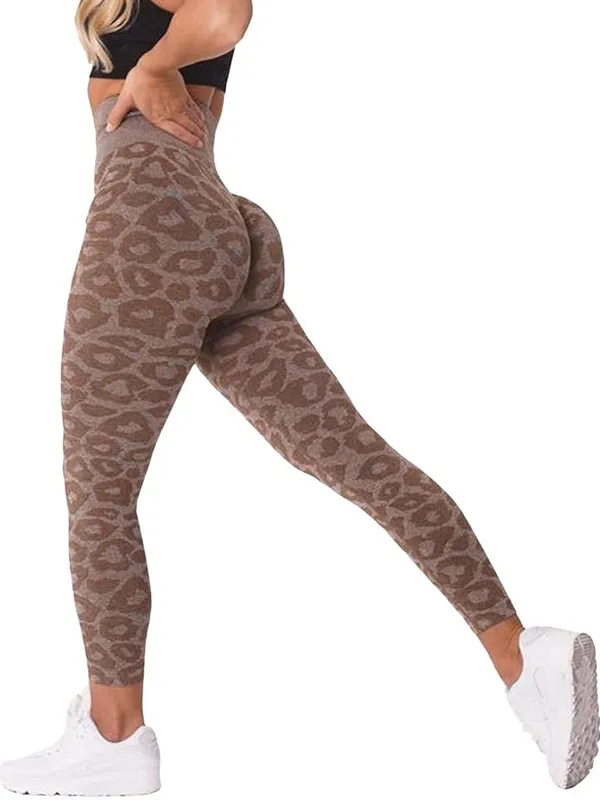 High-Waist Brown Animal Print Seamless Leggings NWOT Size M - Image 2