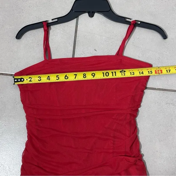 Wild Fable Women Elegant Red Spaghetti‎ Strap Dress Ruched Mesh Dress Sheer M - Image 10